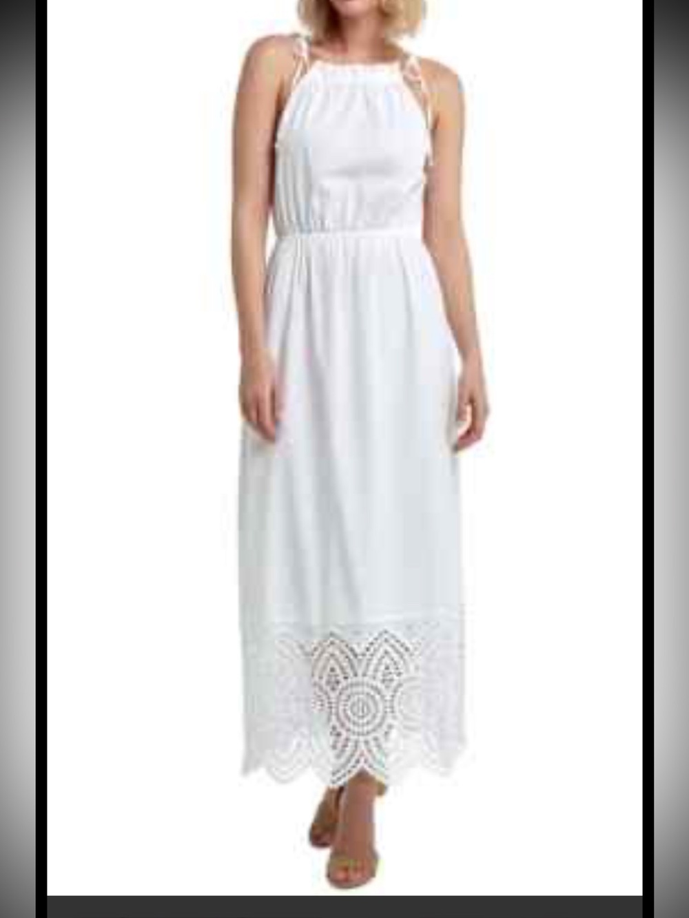 Halston Heritage White Halter Maxi with Crochet Hem